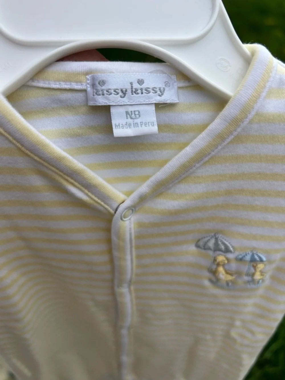 Kissy Kissy Yellow & White Striped Footie with Duck Embroidery